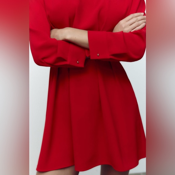 Zara - RED PLEATED MINI DRESS (XS) - Picture 5 of 10